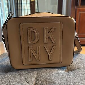 DKNY Tan crossbody Bag with Embossed Logo and Minimalist Design